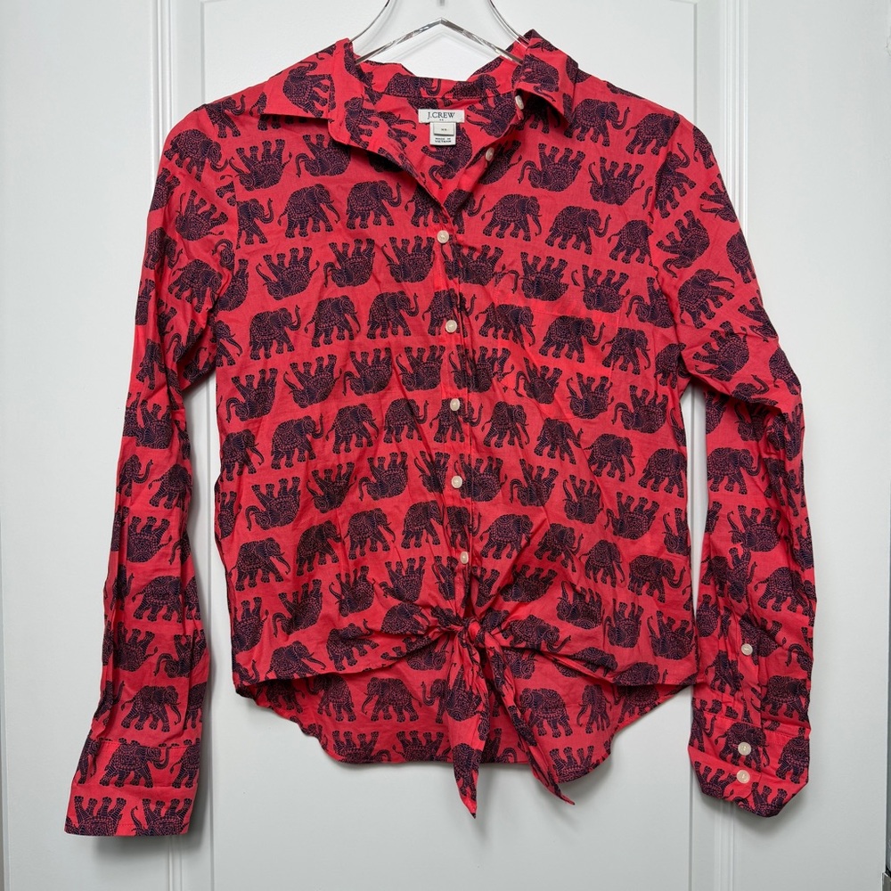 J.Crew | Pink Elephant Print Tie Front Button Down Shirt NWOT